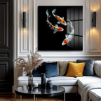 Uyumlu Koi Balıkları Cam Tablo – Feng Shui ve Zarafet