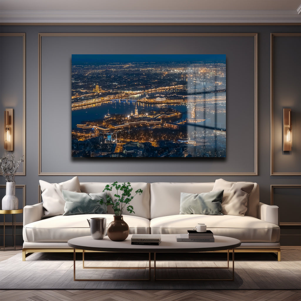 Işıklar Şehri: Gece Manzaralı Modern Cam Tablo