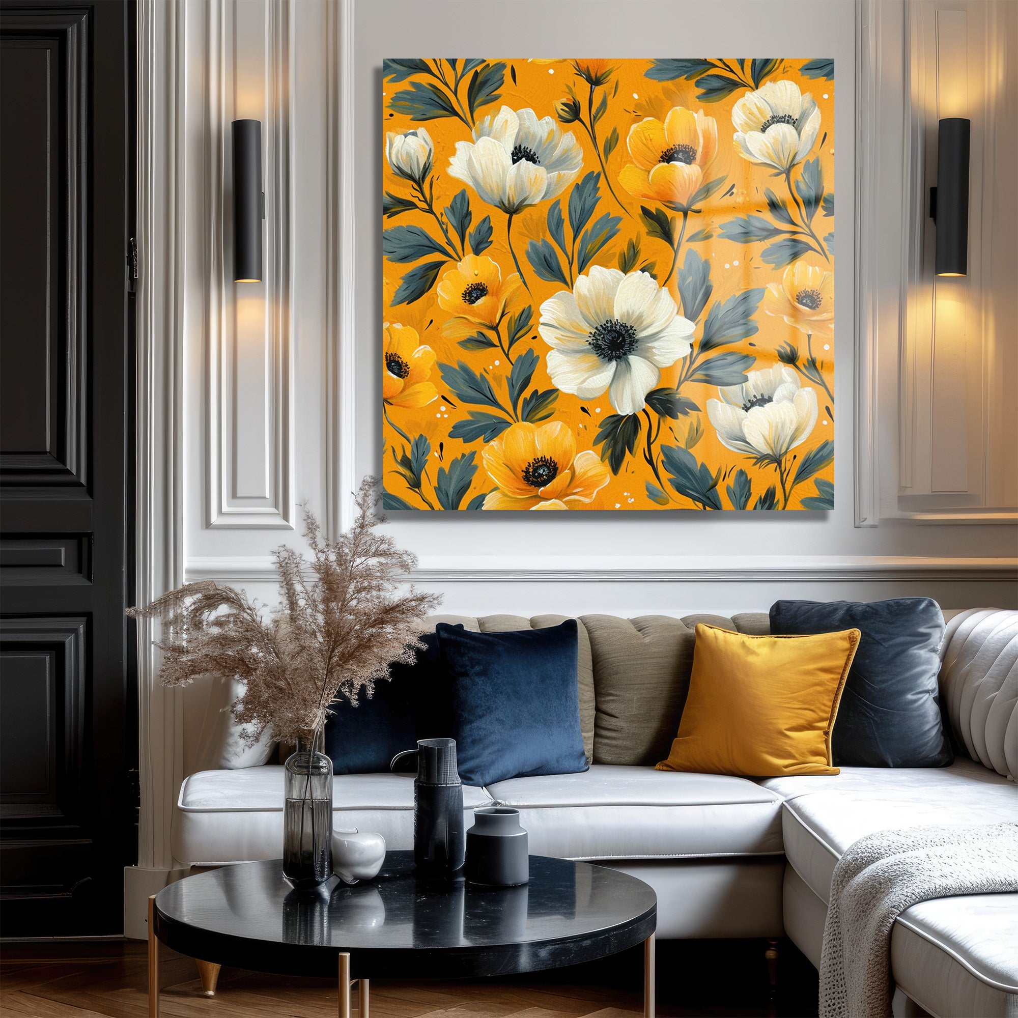 Canlı Çiçek Desenli Modern Temperli Cam Tablo