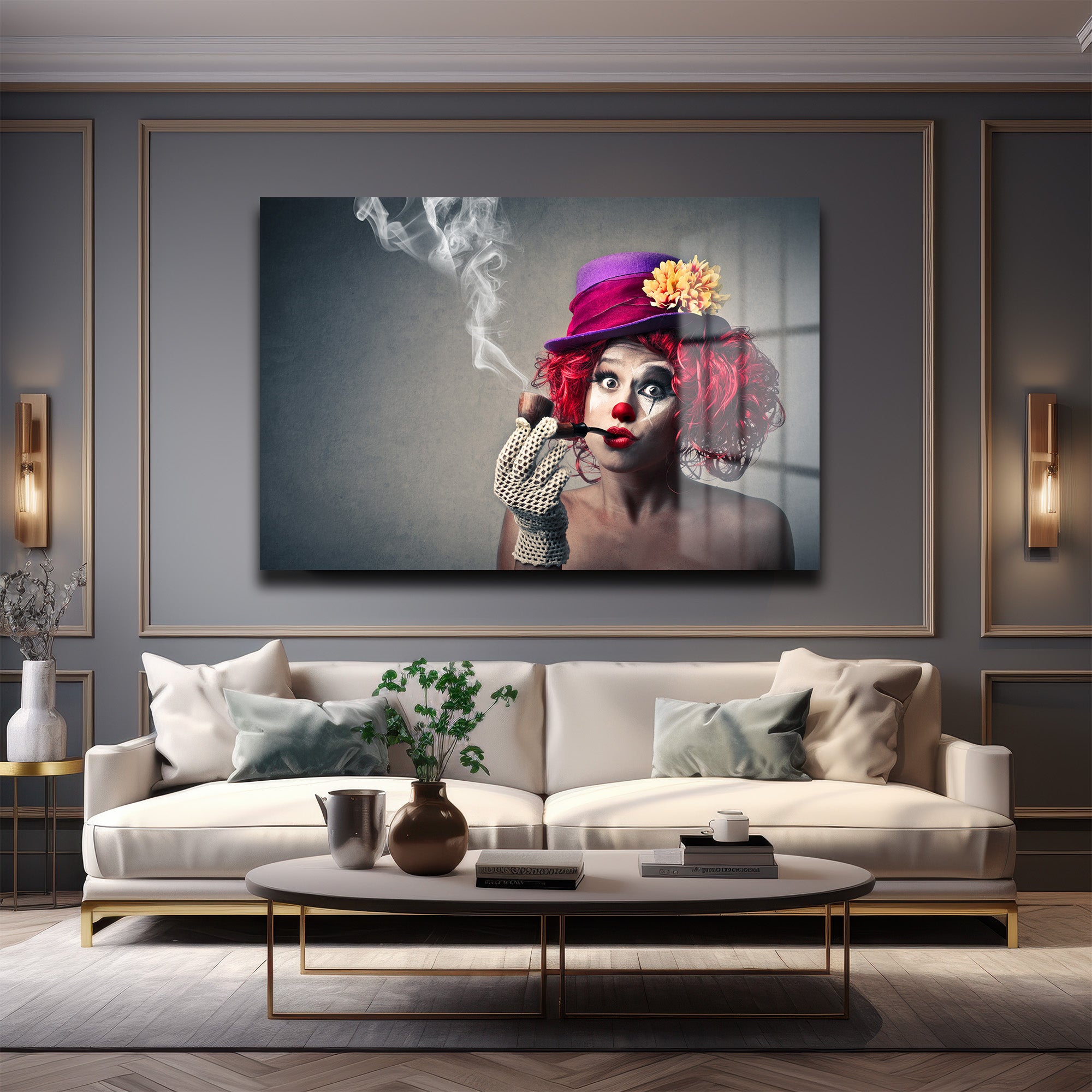 Gizemli Palyaço: Şaşırtıcı Bakışlı Modern Sanat Cam Tablo