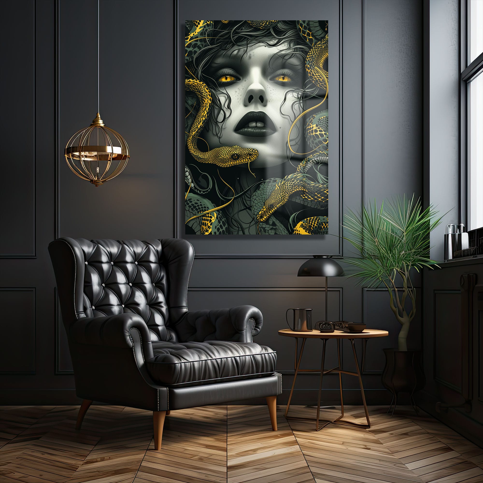Medusa'nın Büyüleyici Bakışı: Modern Mitolojik Cam Tablo | Duvar Dekorasyonu