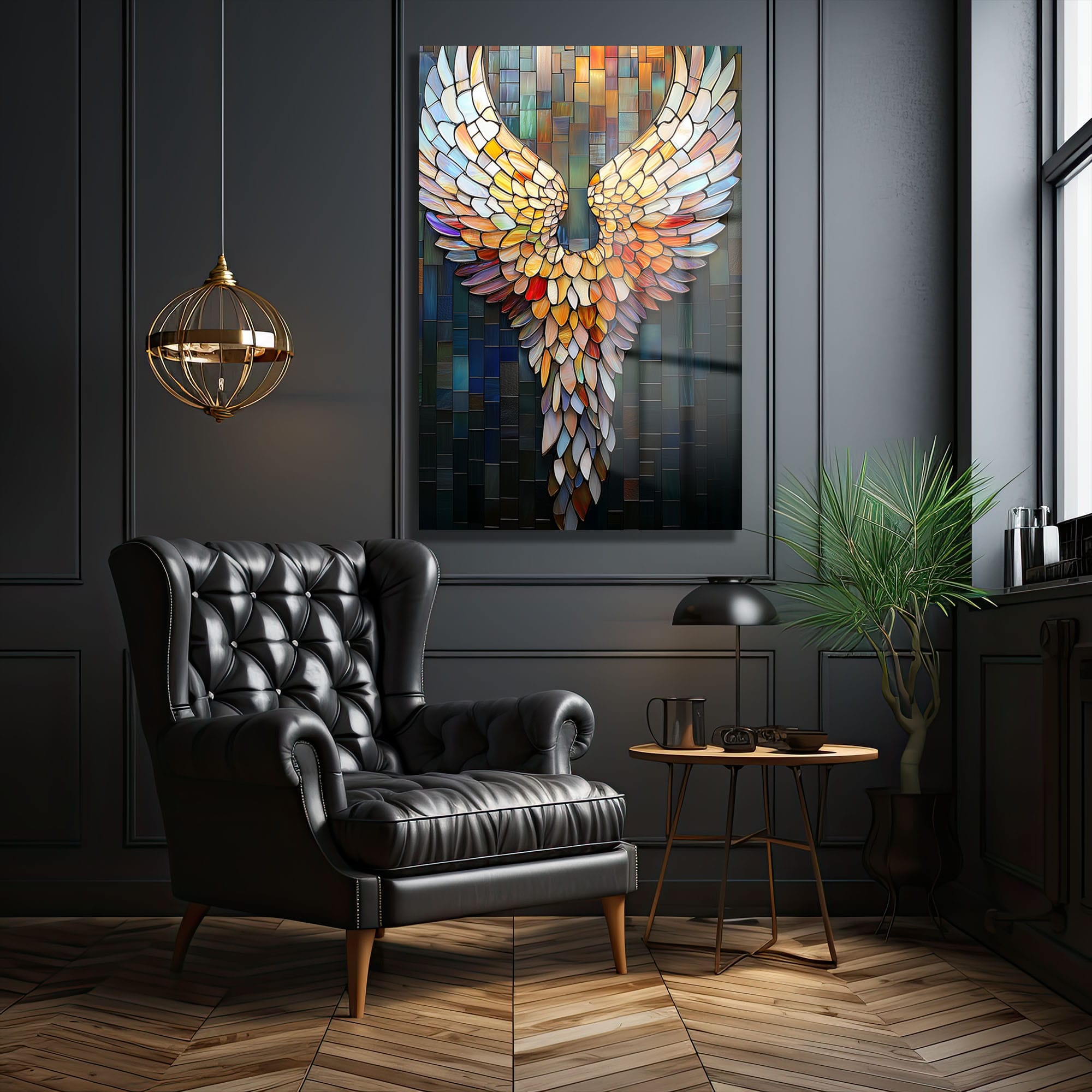 Ruhun Kanatları: Vitray Efektli Modern Cam Tablo