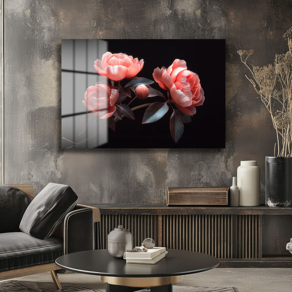 Şeftali Tonlarında Şakayıklar: Modern Floral Cam Tablo