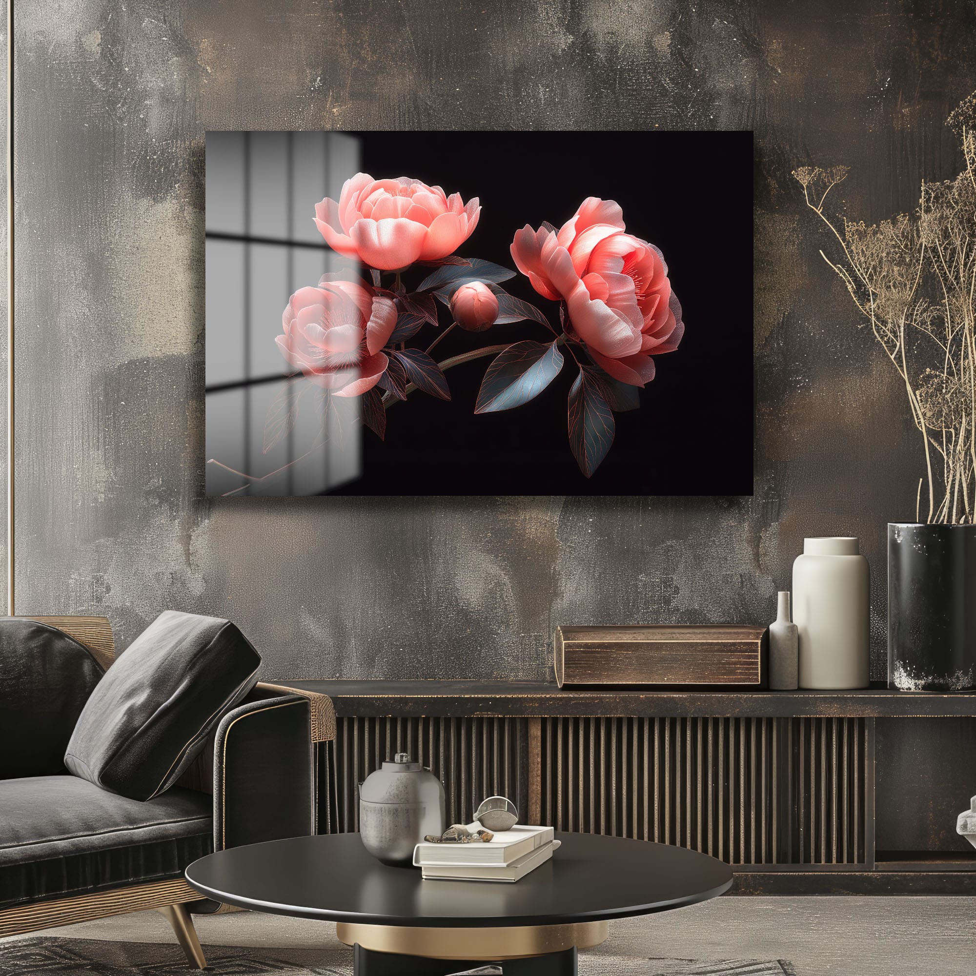 Şeftali Tonlarında Şakayıklar: Modern Floral Cam Tablo