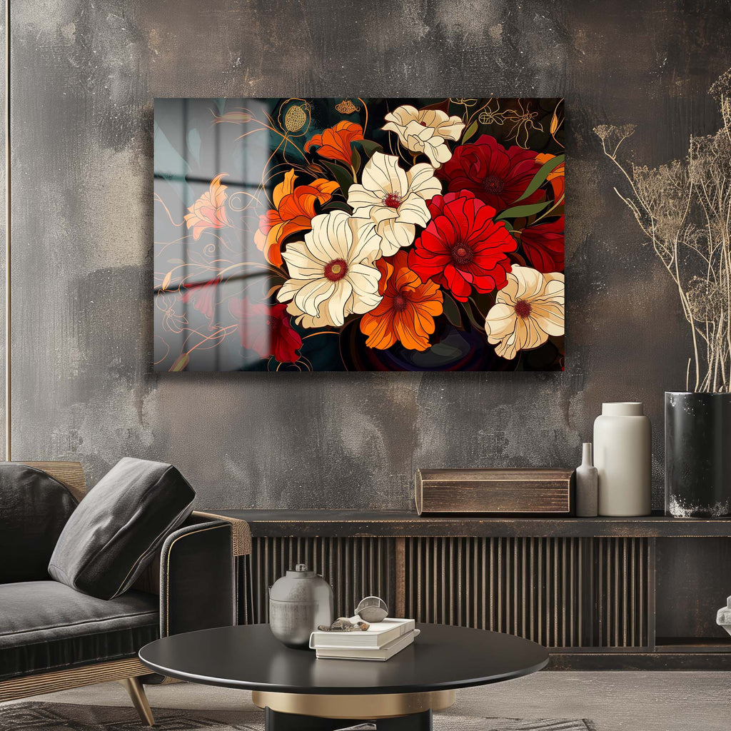 Büyüleyici Çiçek Buketi: Modern Sanat Cam Tablo