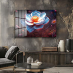 Işıltılı Lotus: Büyüleyici Mavi Tonlarda Modern Cam Tablo