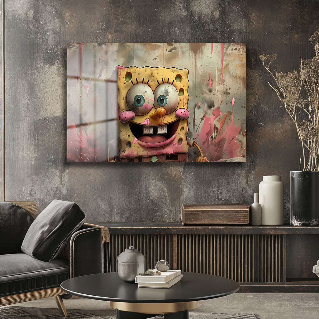 Neşeli Sünger: Pop Art Graffiti Tarzı Temperli Cam Tablo