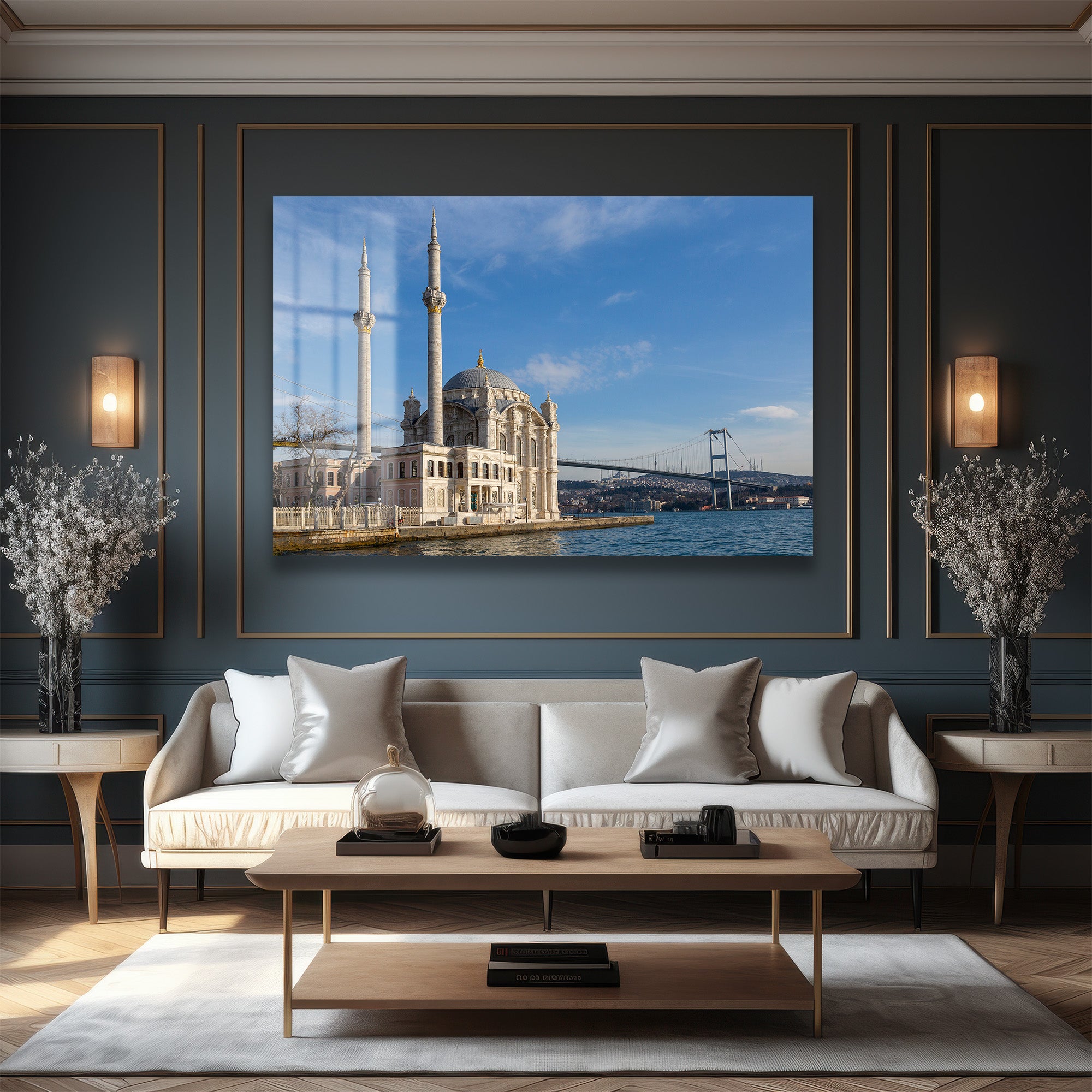 İstanbul'un Kalbinden: Ortaköy Camii ve Boğaz Köprüsü Cam Tablo