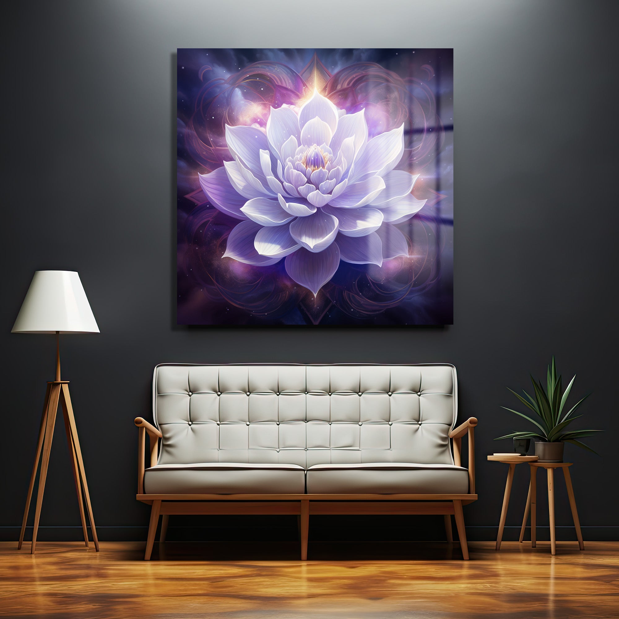 Işıltılı Lotus Çiçeği Cam Tablo: Huzur ve Zarafet