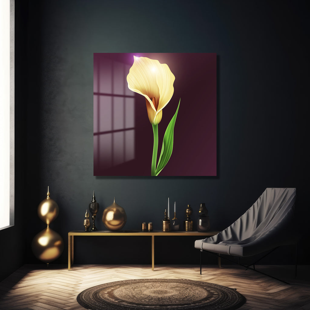 Işıltılı Sarı Calla Zambak Modern Cam Tablo