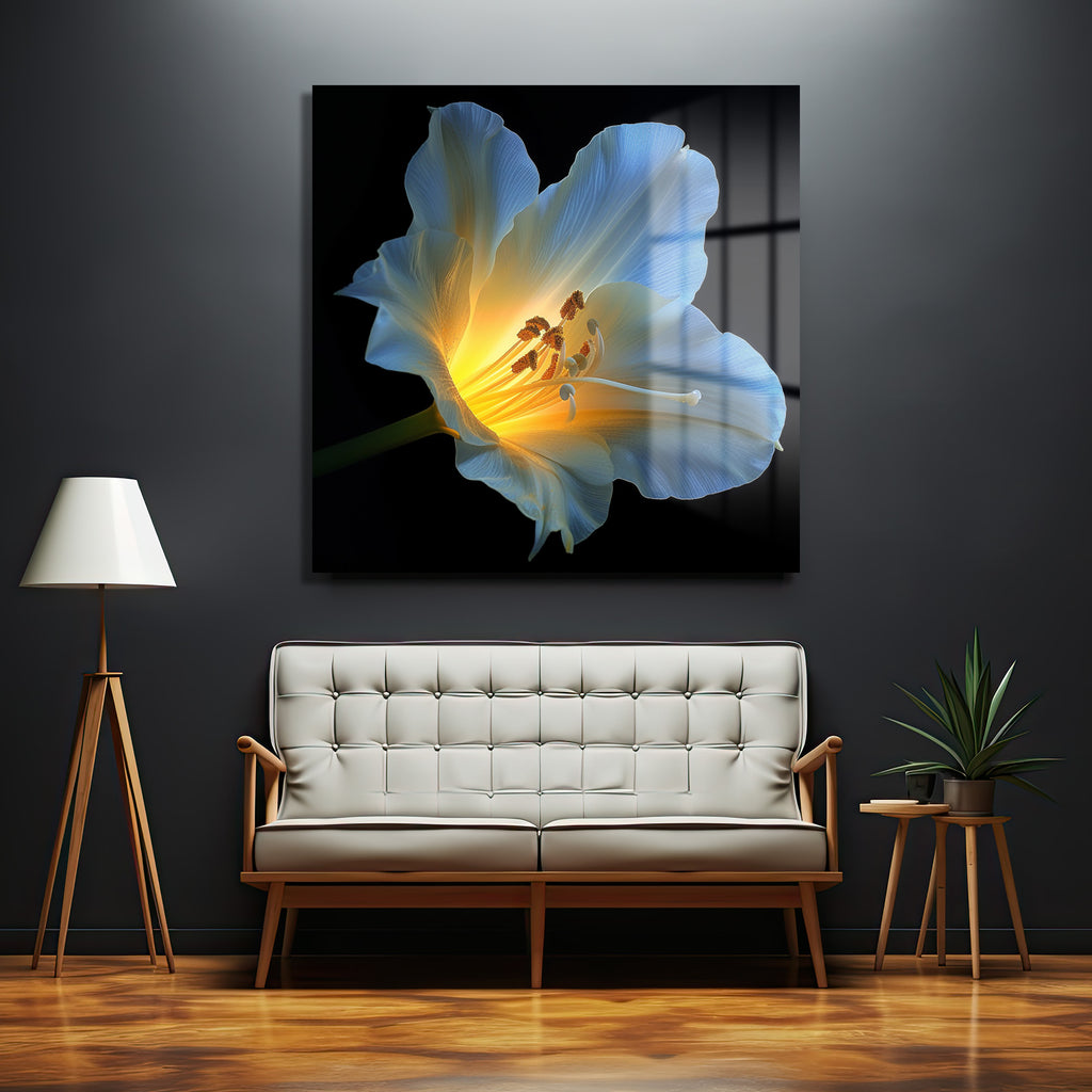 Işıltılı Çiçek Modern Sanat Cam Tablo