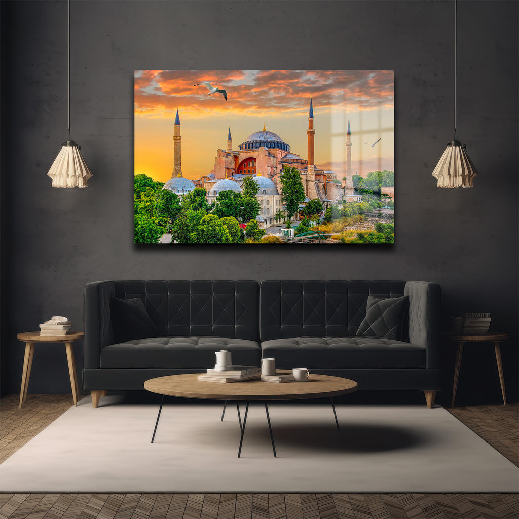 Ayasofya'da Gün Batımı: İstanbul'un Görkemli Manzarası Cam Tablo