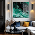 Zümrüt Akışkanlık Cam Tablo - Modern Sanat Duvar Dekoru