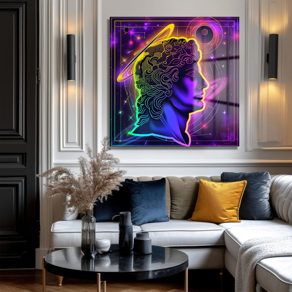 Kozmik David Neon Sanat Modern Cam Tablo