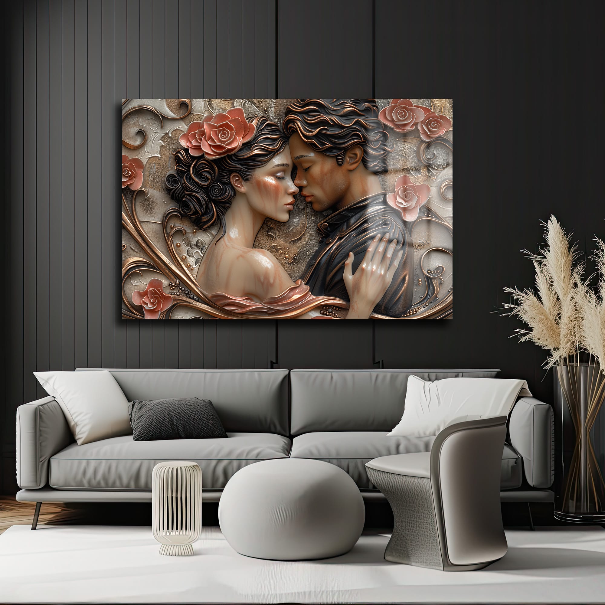 Aşkın Ebedi Dansı: Romantik Kabartma Cam Tablo