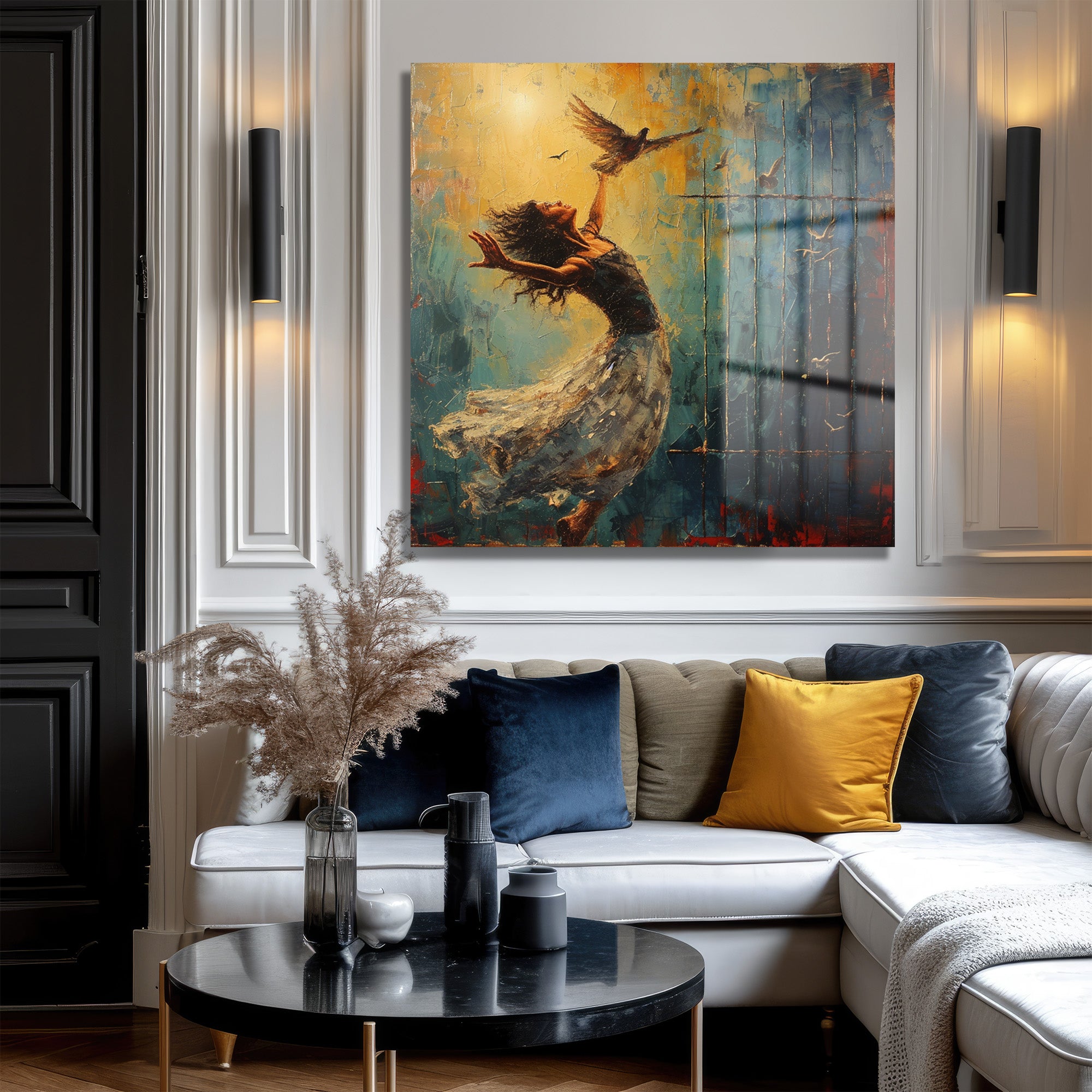 Özgürlük Dansı Cam Tablo - Modern Sanat Duvar Dekoru