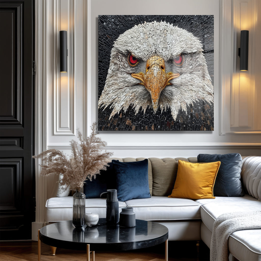 Kartal Bakışı Mozaik Sanat Cam Tablo - Güç ve Asalet