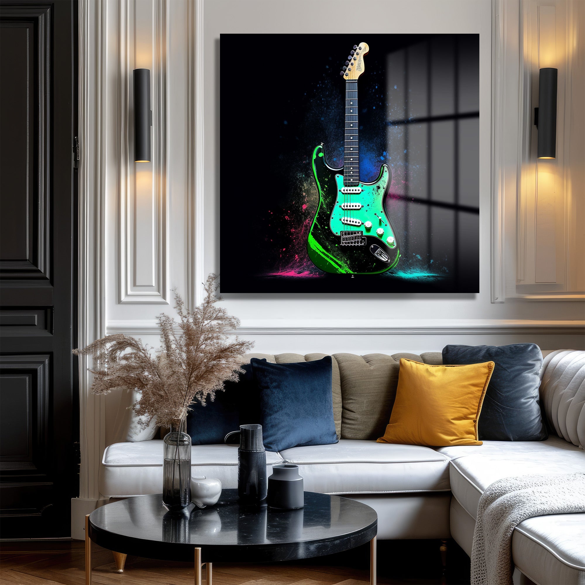 Elektro Gitar Sanat Cam Tablo - Rock Ruhunu Yansıt