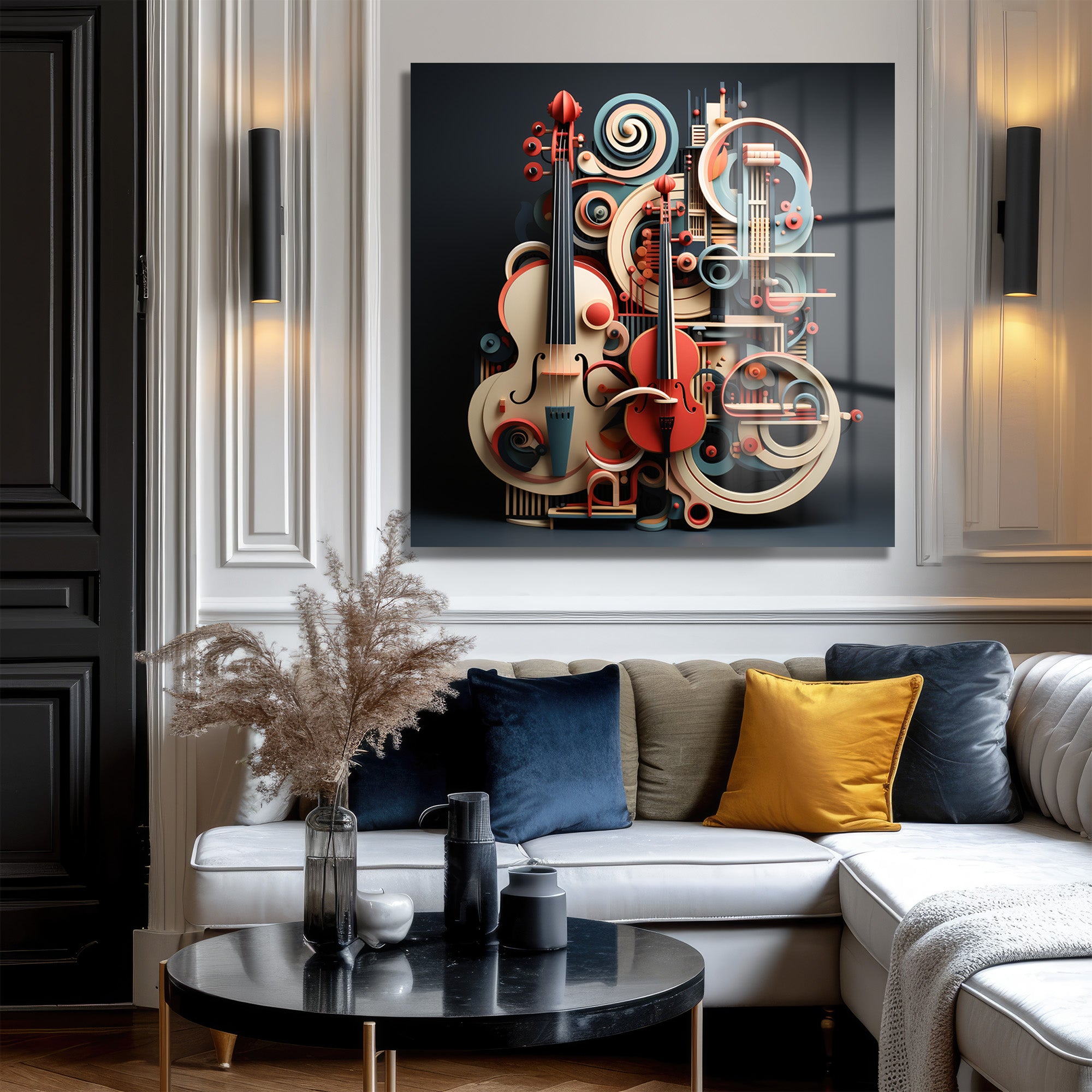 Dinamik Müzik Ritimleri Soyut Sanat Cam Tablo
