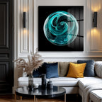 Enerjik Teal Küre Cam Tablo - Modern Soyut Sanat