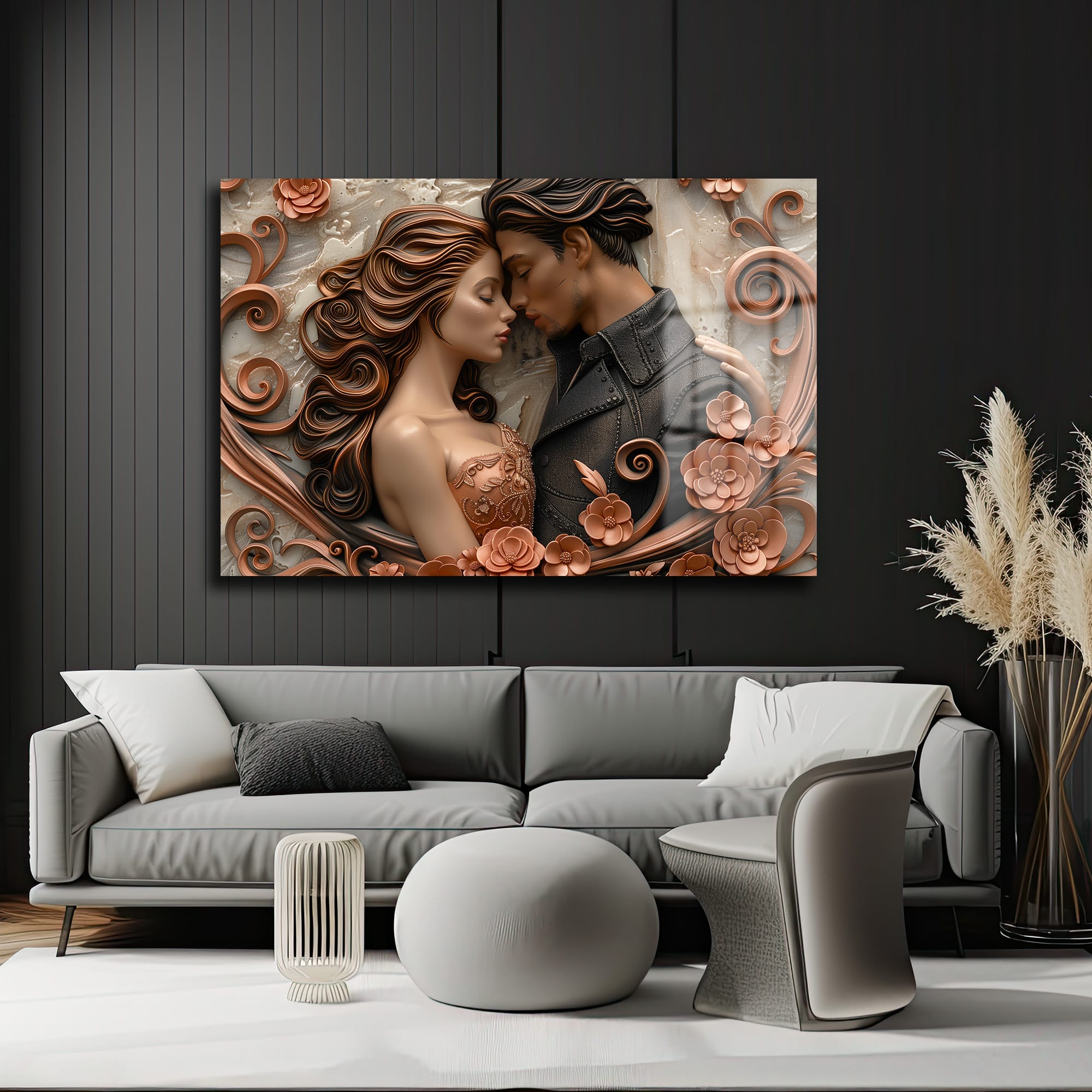 Aşkın Sonsuz Dansı: Romantik Relief Cam Tablo