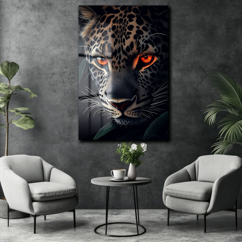Vahşi Ruh: Ateş Gözlü Jaguar Temperli Cam Tablo