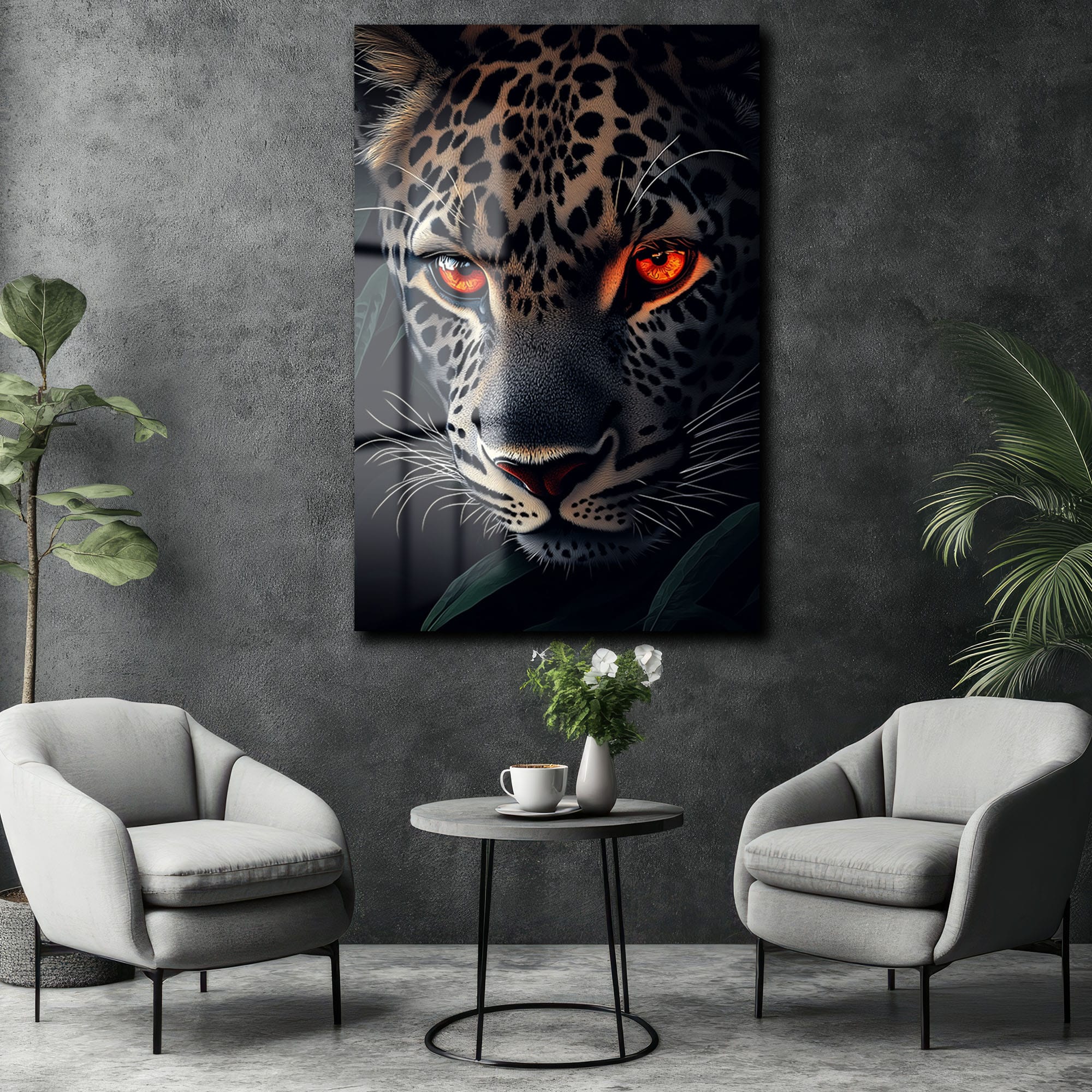 Vahşi Ruh: Ateş Gözlü Jaguar Temperli Cam Tablo