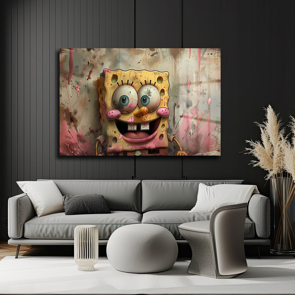 Neşeli Sünger: Pop Art Graffiti Tarzı Temperli Cam Tablo