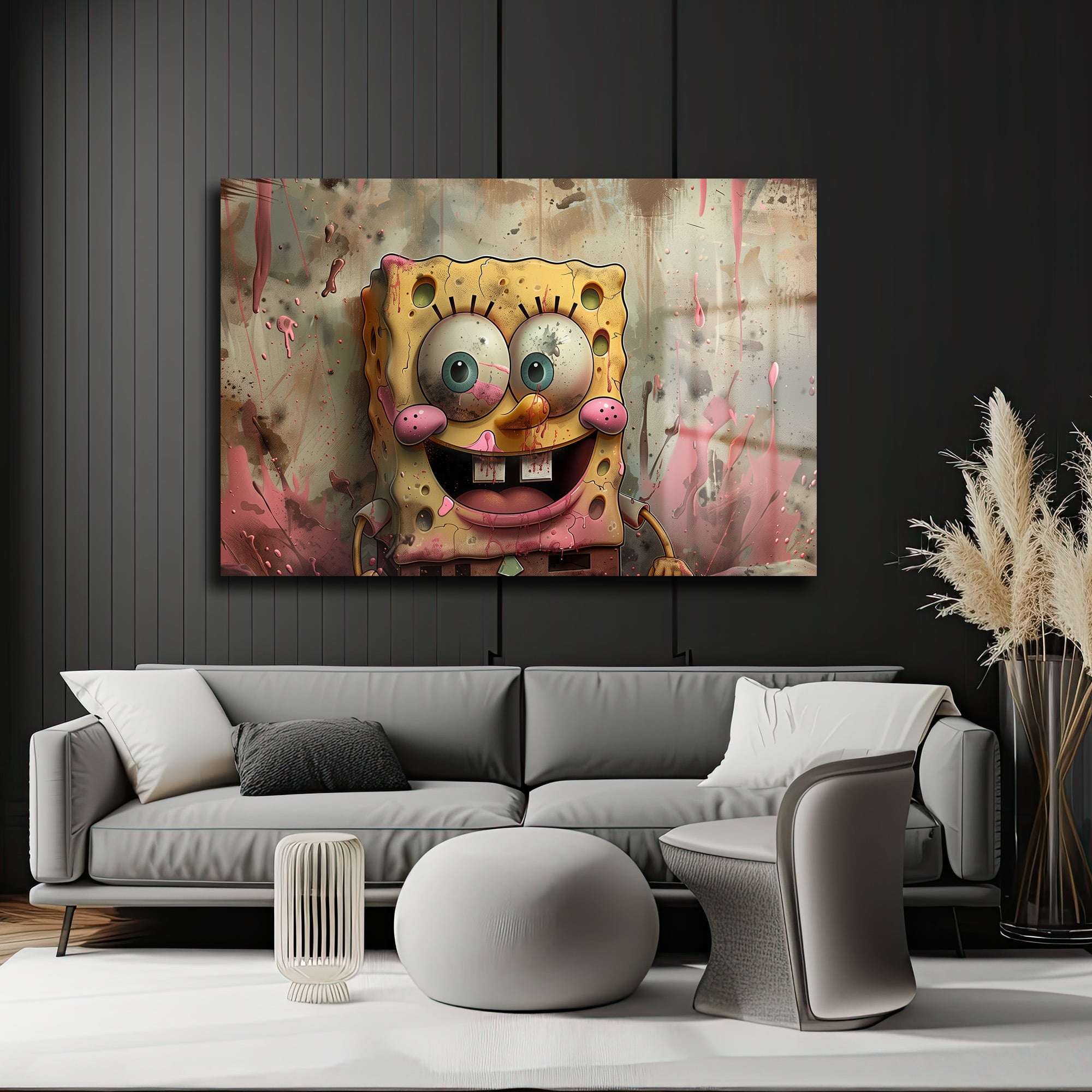 Neşeli Sünger: Pop Art Graffiti Tarzı Temperli Cam Tablo