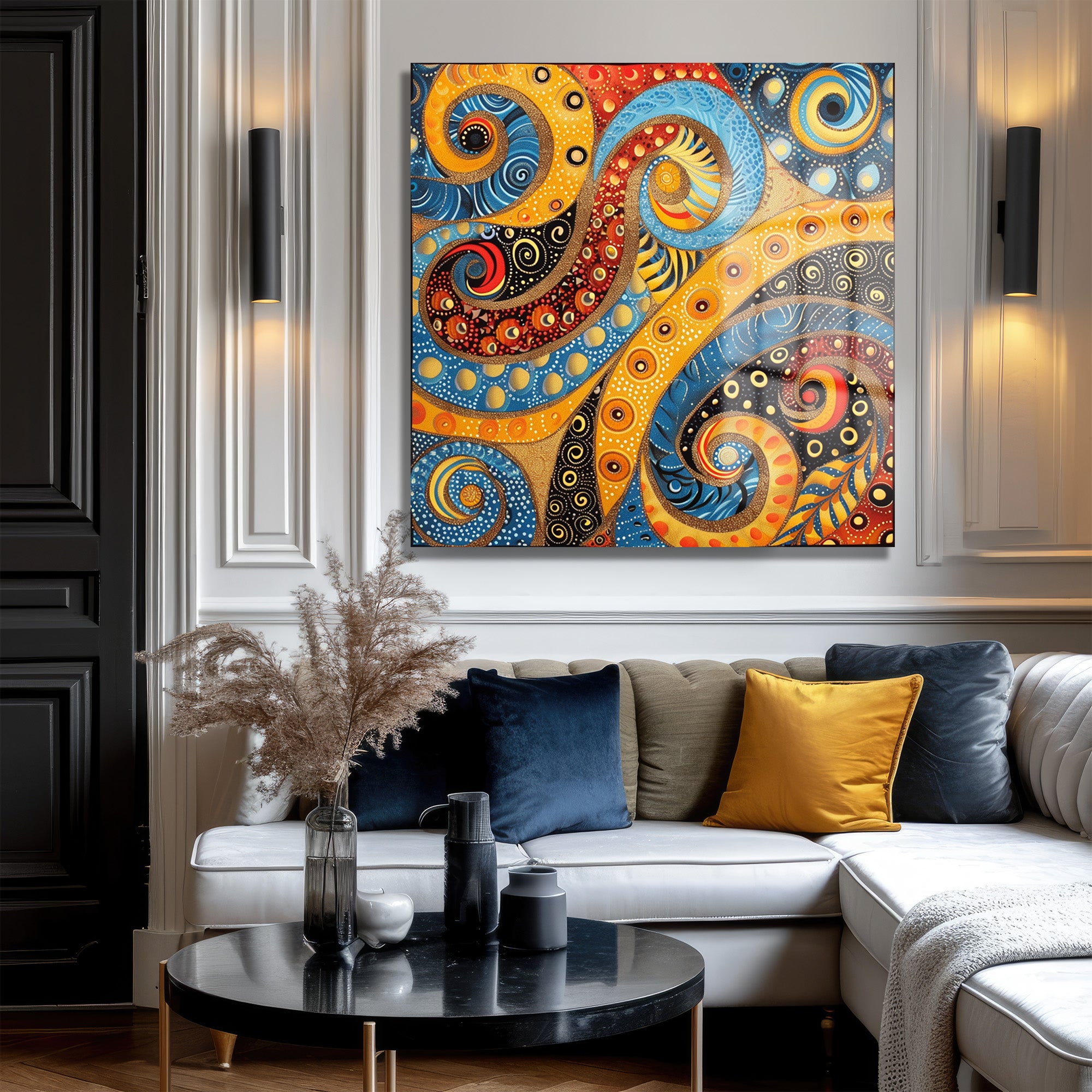 Büyüleyici Spiral Akış Soyut Tasarım Cam Tablo