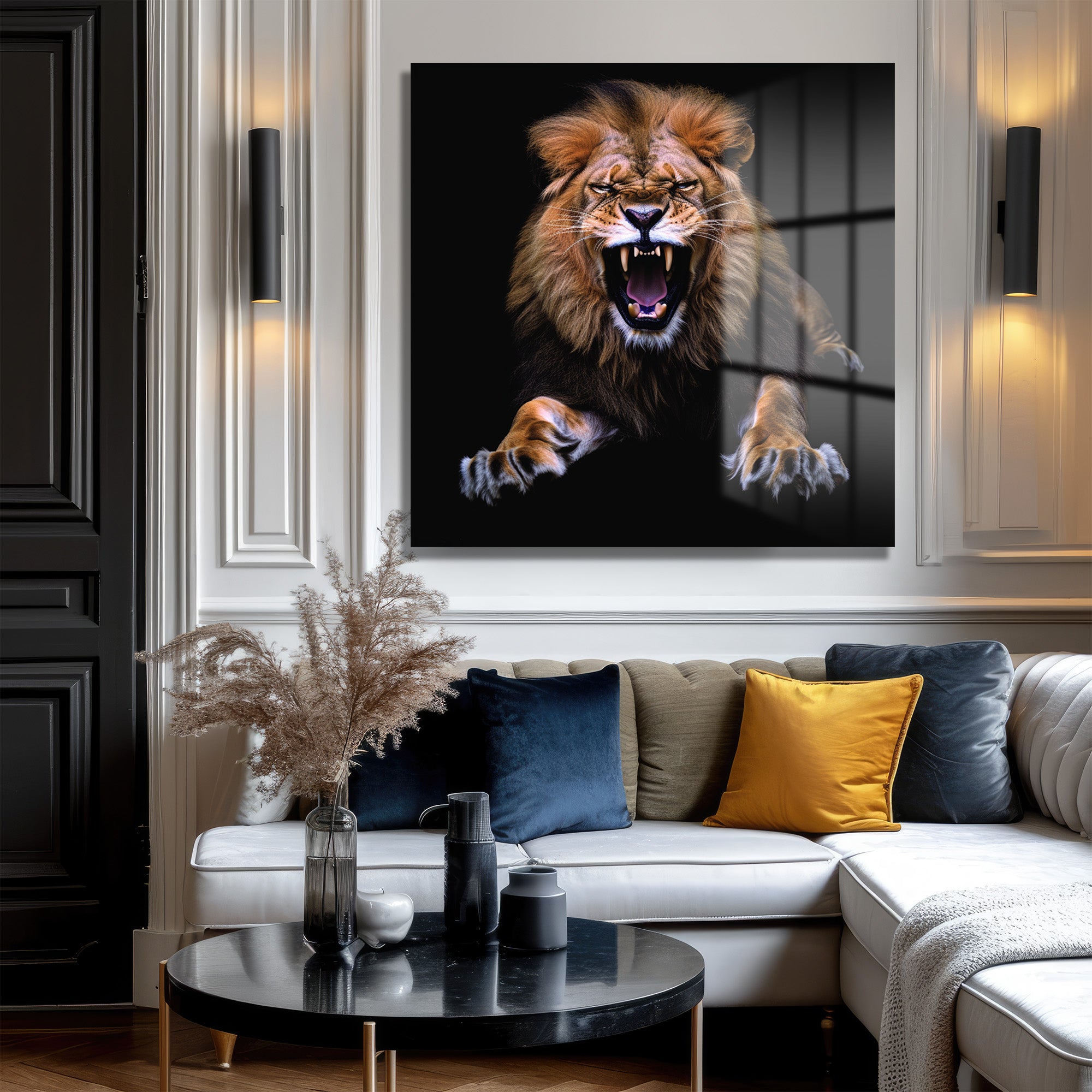 Kükreyen Aslan Cam Tablo: Vahşi Gücün Sanatsal Yansıması