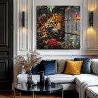 Jungle Gözleri: Jaguar ve Papağan Temalı Premium Cam Tablo