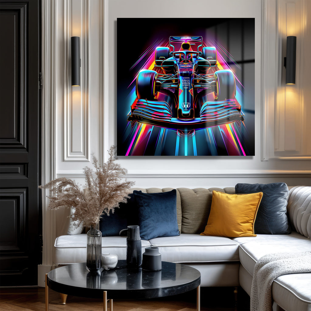 Neon Hız F1 Yarış Arabası Estetik Cam Tablo