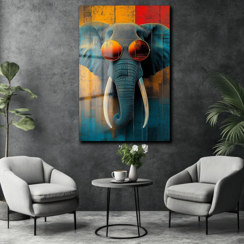 Cool Elephant: Modern Sanat Temperli Cam Tablo