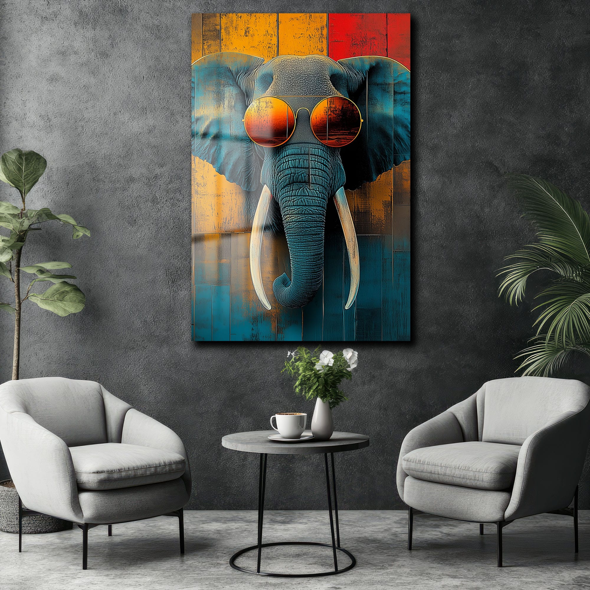 Cool Elephant: Modern Sanat Temperli Cam Tablo