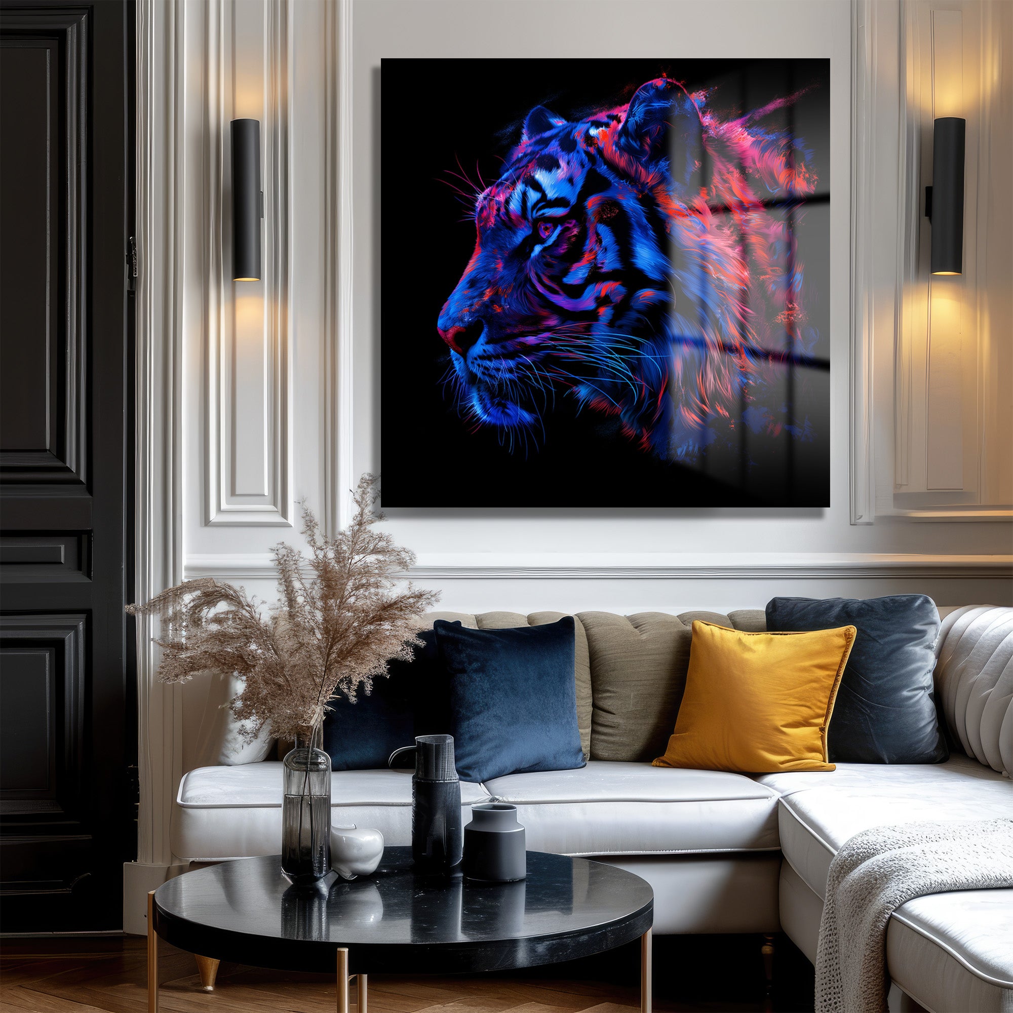 Neon Kaplan Portresi: Enerjik ve Modern Sanat Cam Tablo
