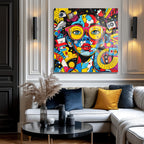 Canlı Renklerle Pop Art Kadın Portresi Temperli Cam Tablo