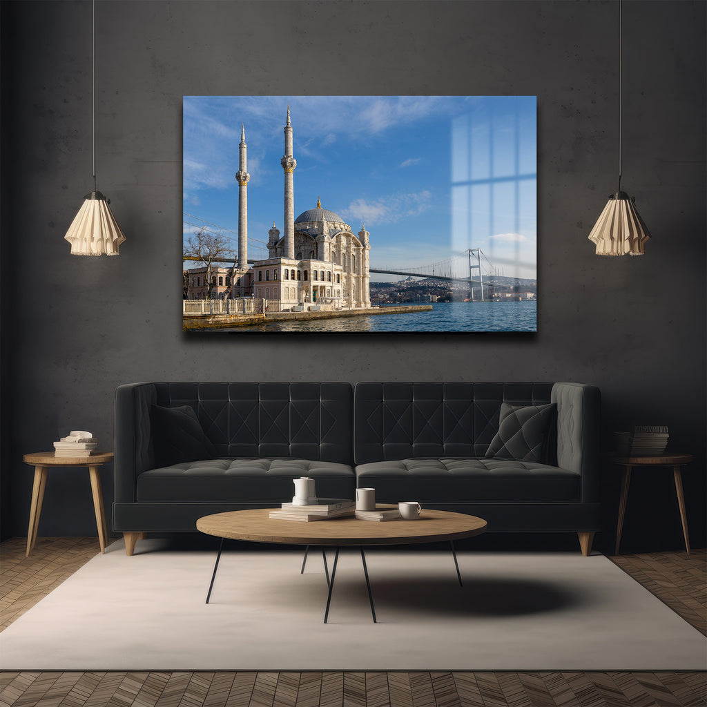 İstanbul'un Kalbinden: Ortaköy Camii ve Boğaz Köprüsü Cam Tablo