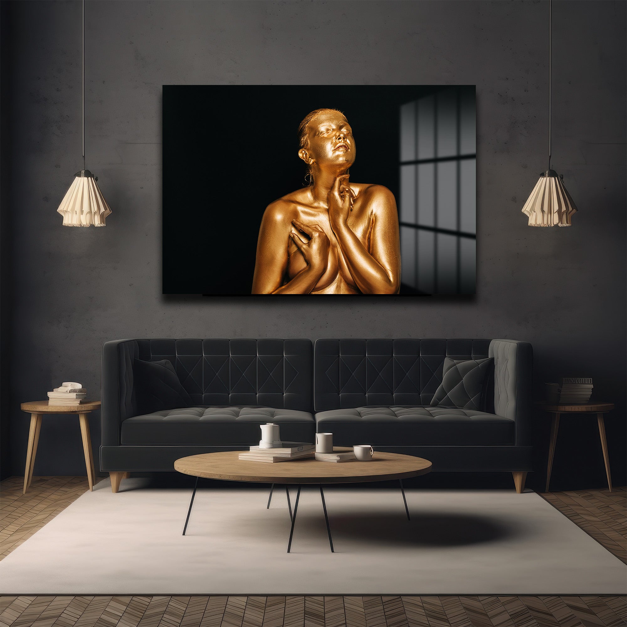 Altın Dokunuş: Modern Sanat Temperli Cam Tablo
