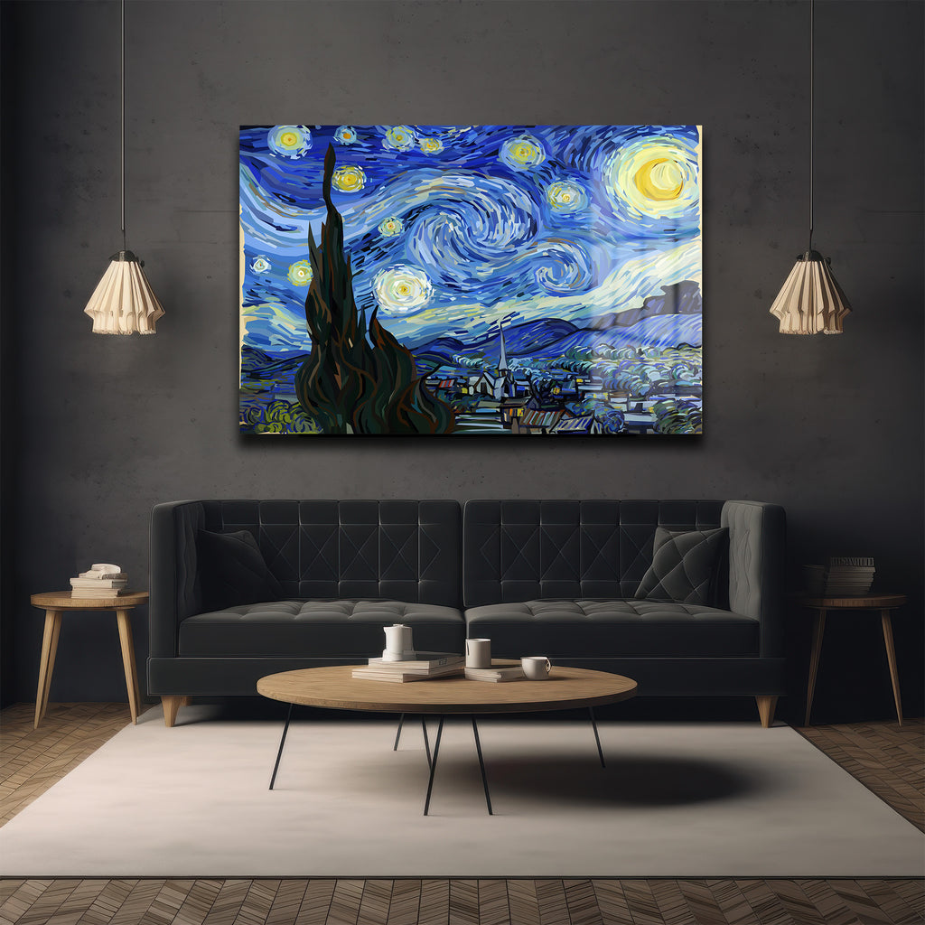 Yıldızlı Gece Cam Tablo: Van Gogh'un Büyülü Dokunuşu