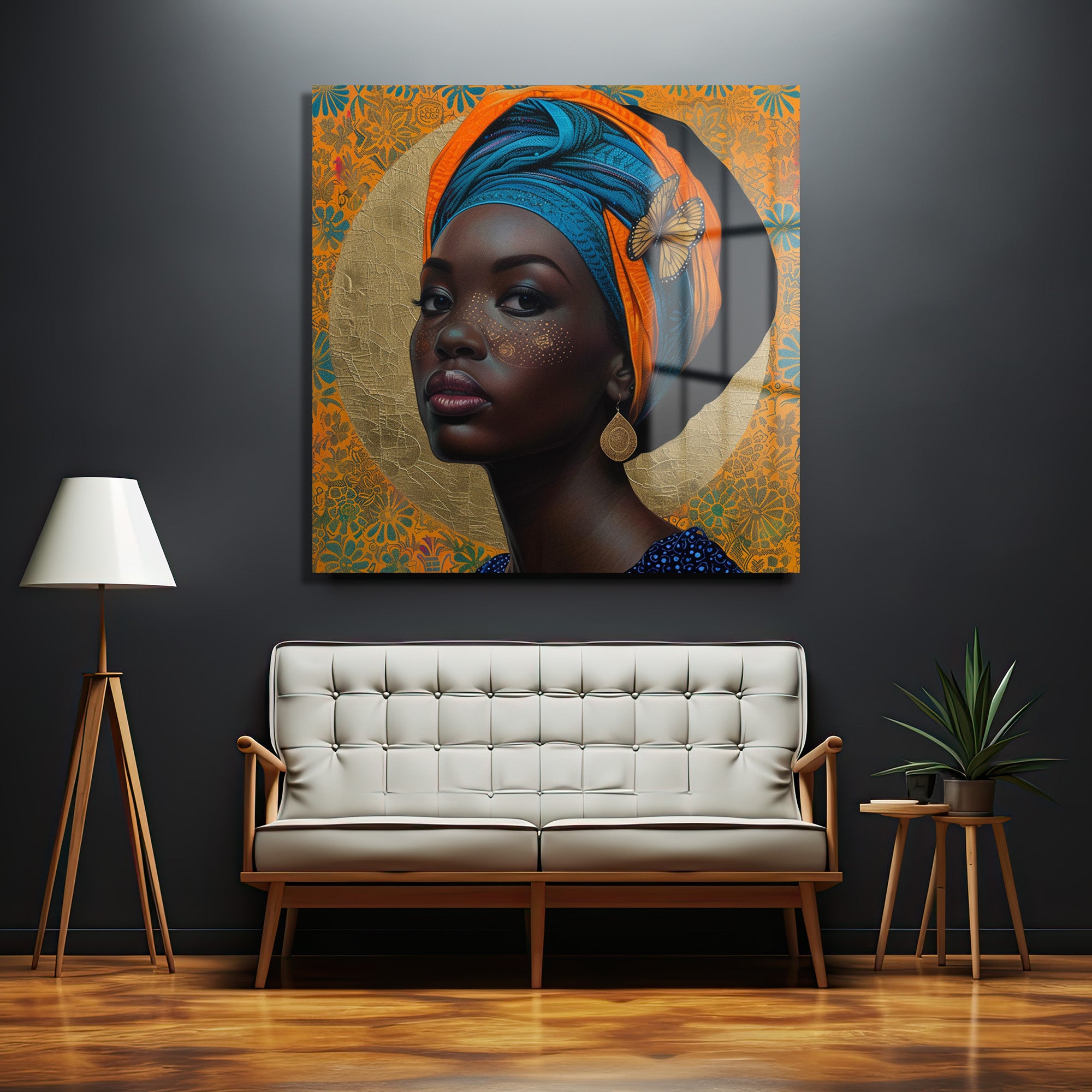 Vibrant Afrika Kadını Portresi Cam Tablo