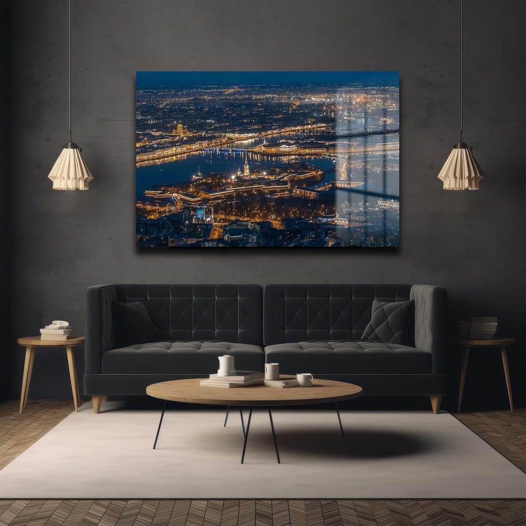 Işıklar Şehri: Gece Manzaralı Modern Cam Tablo