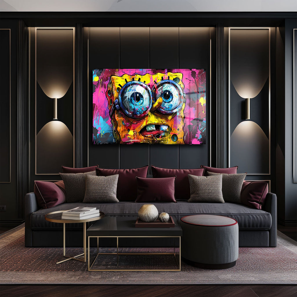 SpongeBob Graffiti Patlaması: Modern Sanat Temperli Cam Tablo