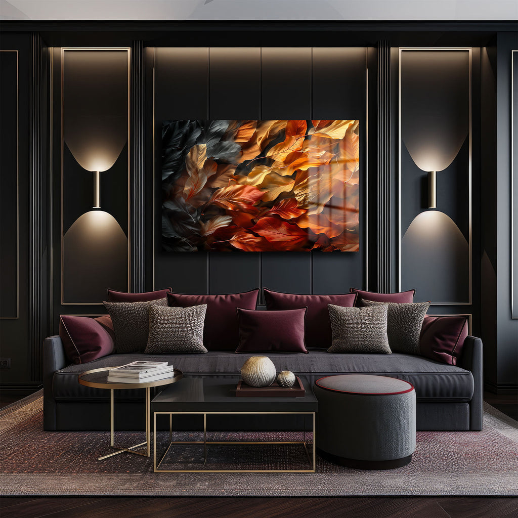 Altın Sonbahar Işıltısı: Canlı Renklerle Temperli Cam Tablo