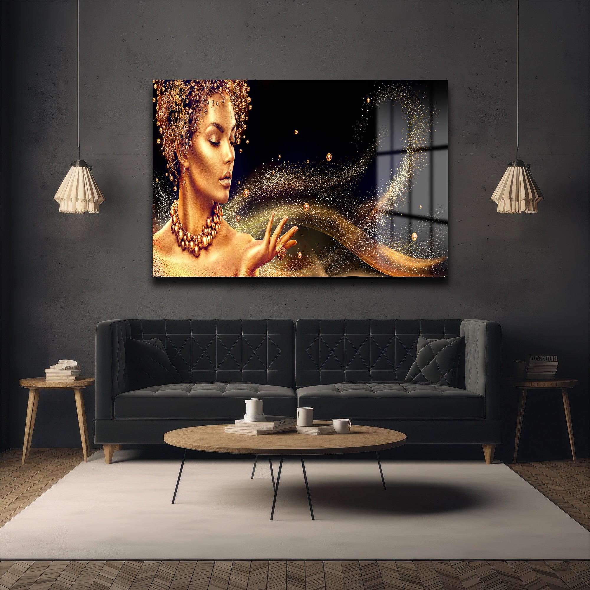 Altın Dokunuş: Lüks ve Gizemli Modern Cam Tablo