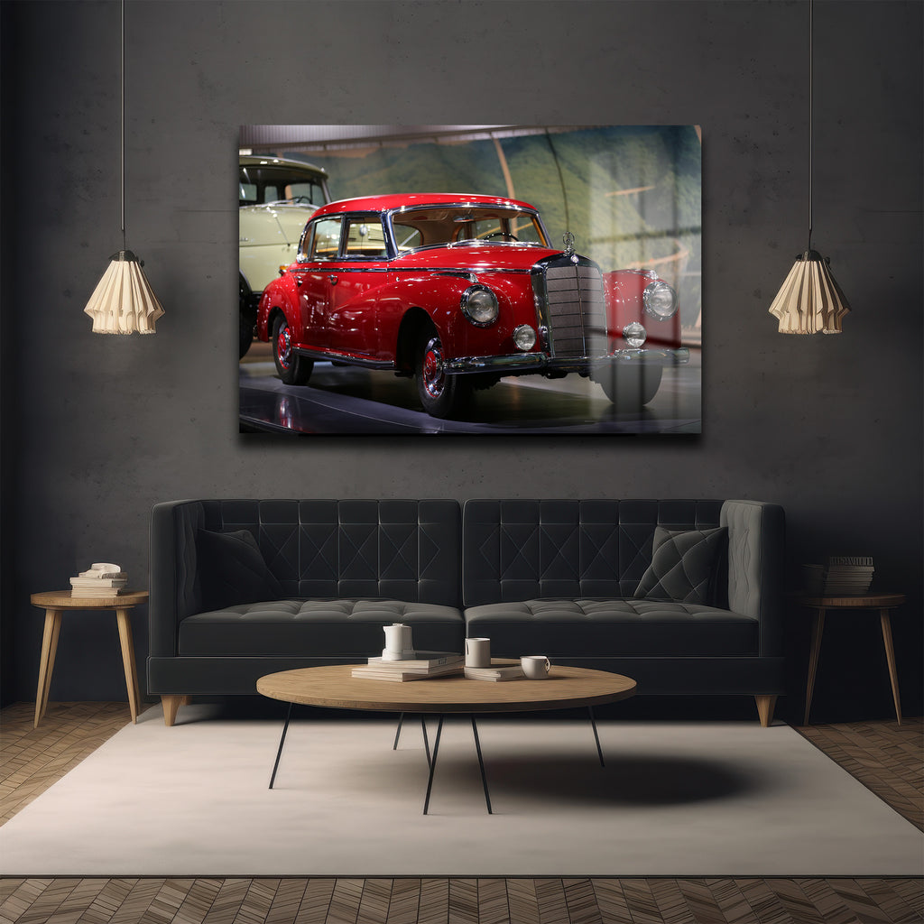 Kızıl Efsane: Vintage Mercedes Klasik Araba Cam Tablo