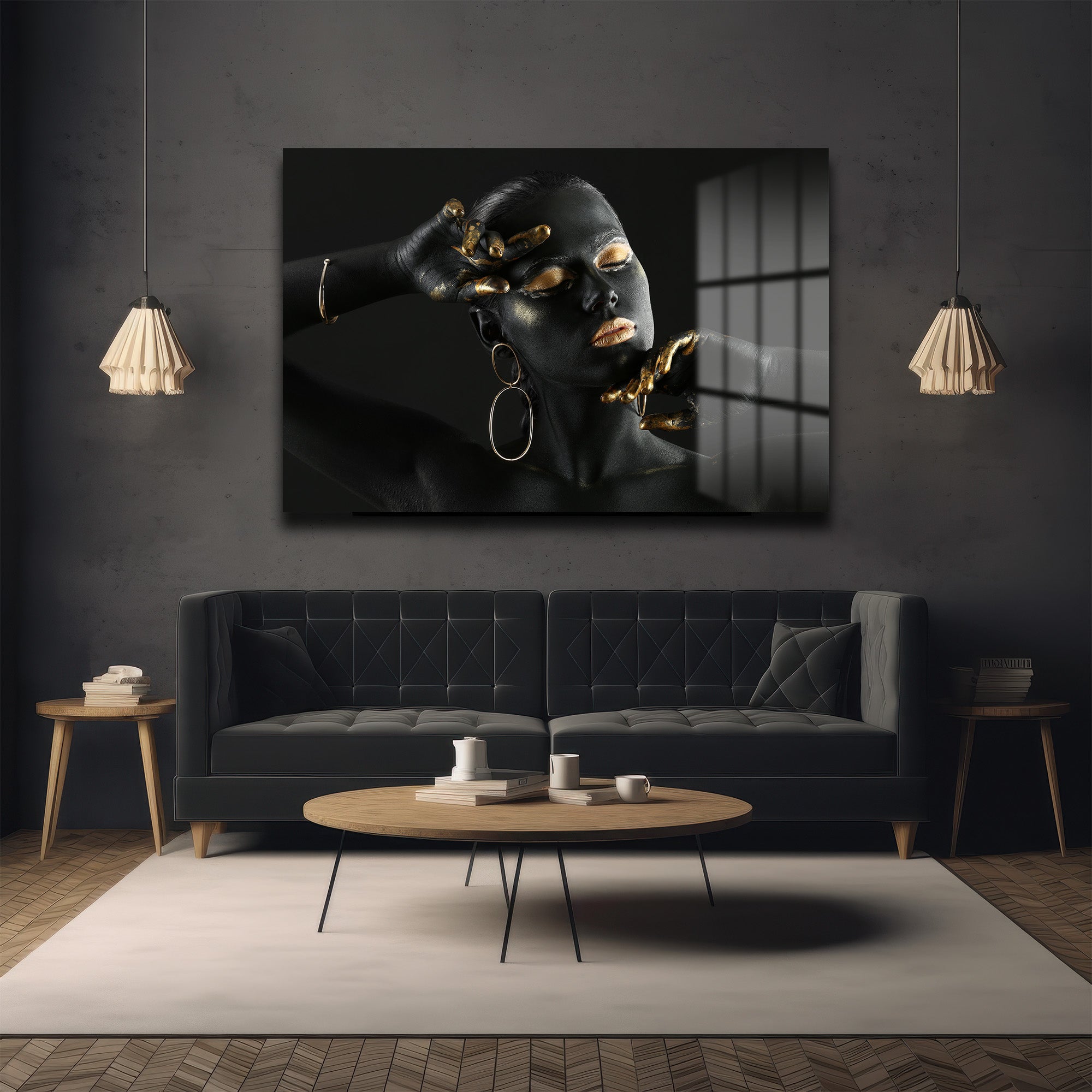 Altın Dokunuşlu Siyahın Asaleti: Modern Sanat Cam Tablo