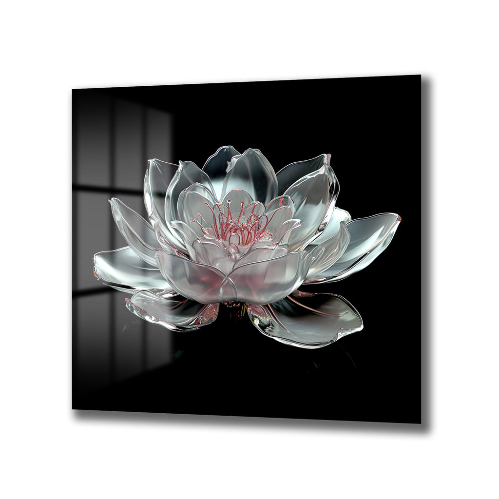 Ethereal Cam Lotus Çiçeği Cam Tablo: Zarafetin Yansıması