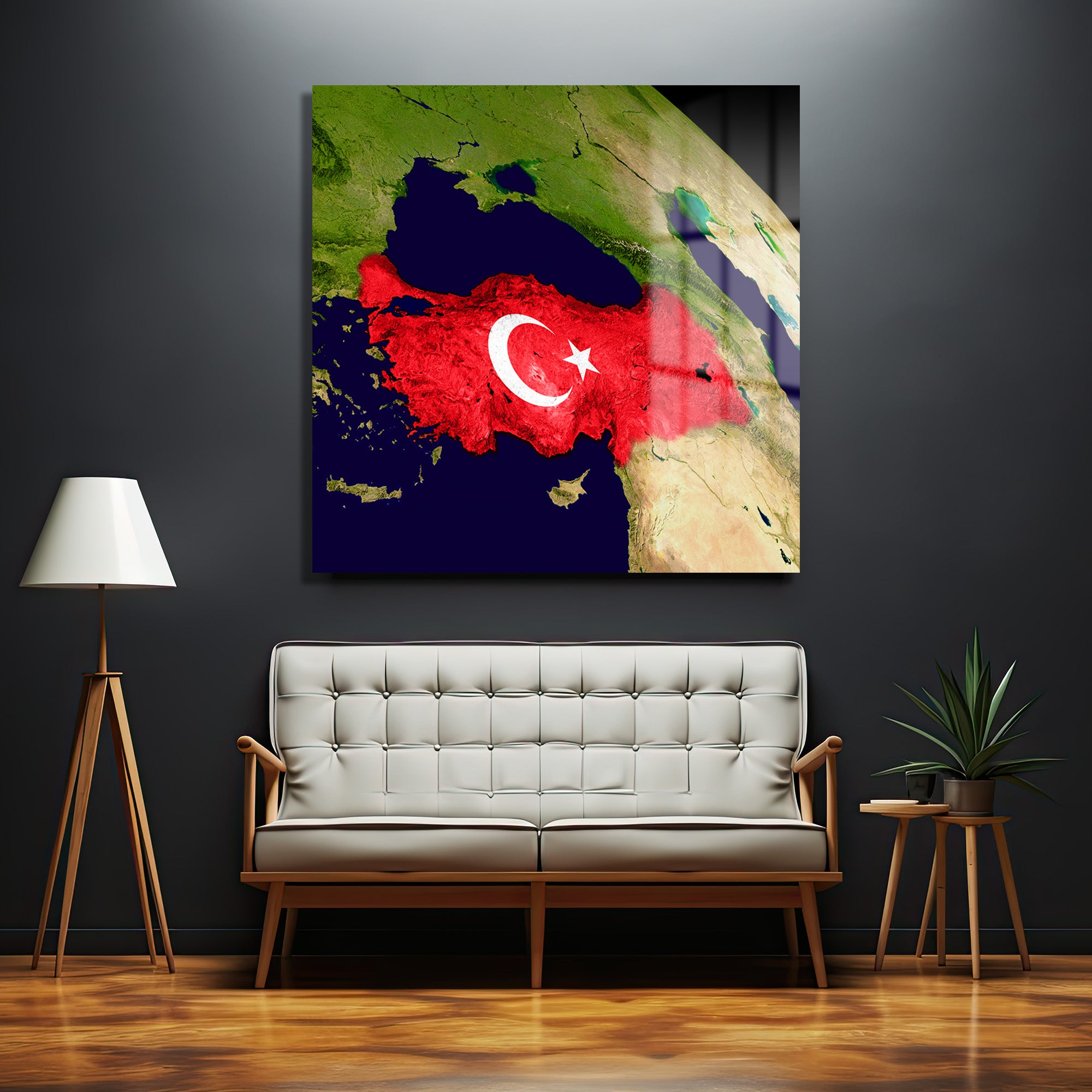 Türkiye Haritası ve Bayrağı Temalı Premium Cam Tablo