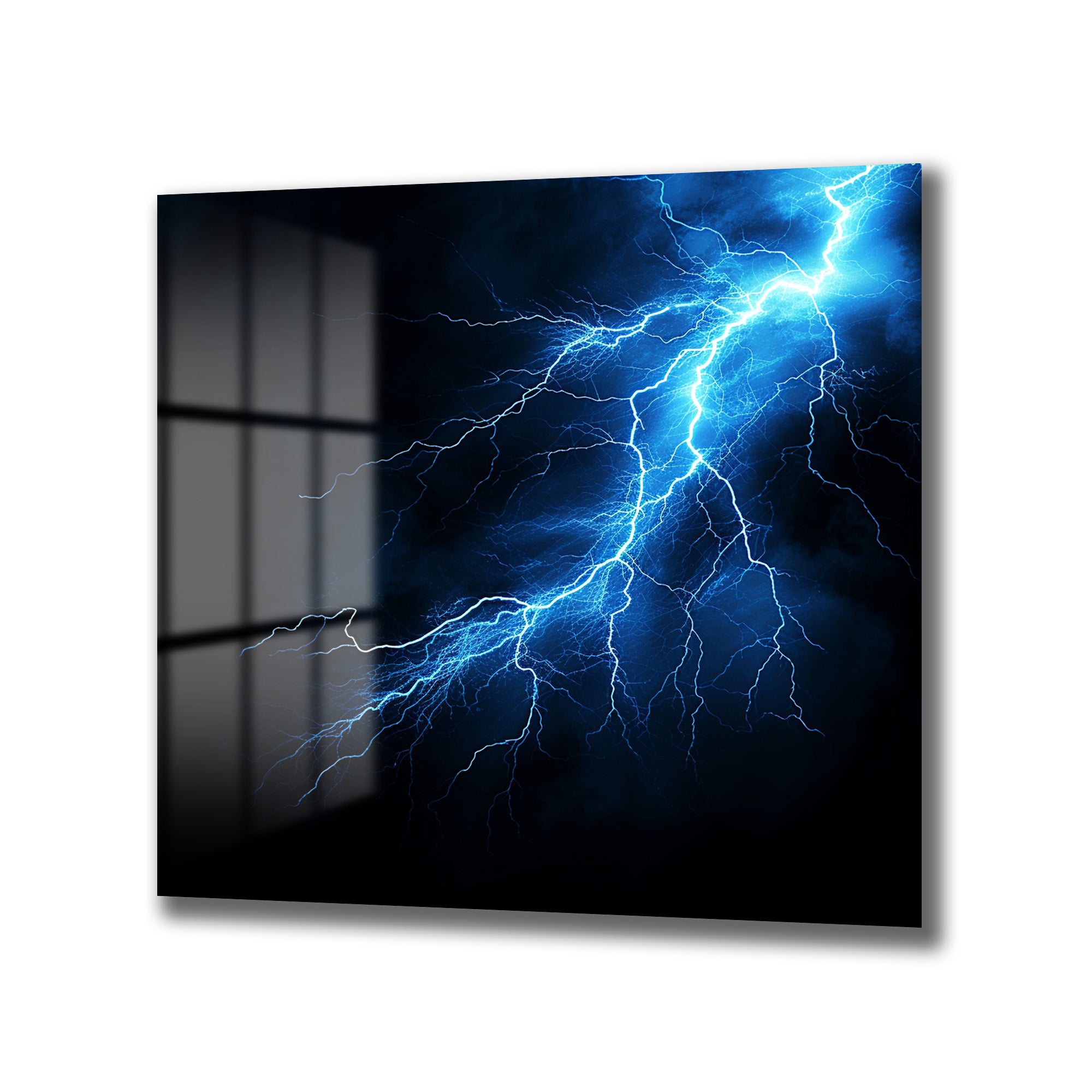 Enerjik Mavi Şimşek Modern Cam Tablo